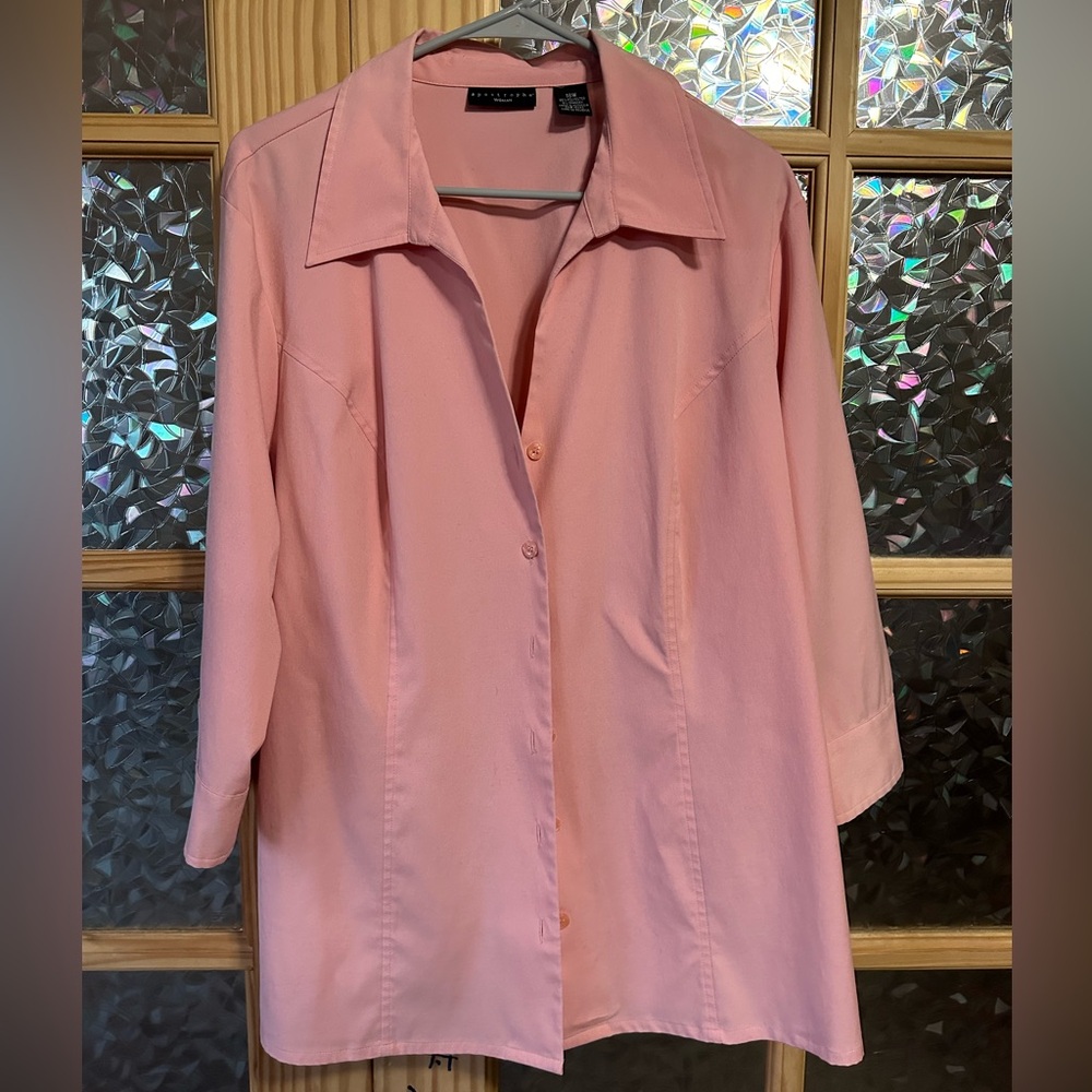 Apostrophe Shirt Women’s 18W Pink Stretch Button Up Long Sleeve Capsule Career